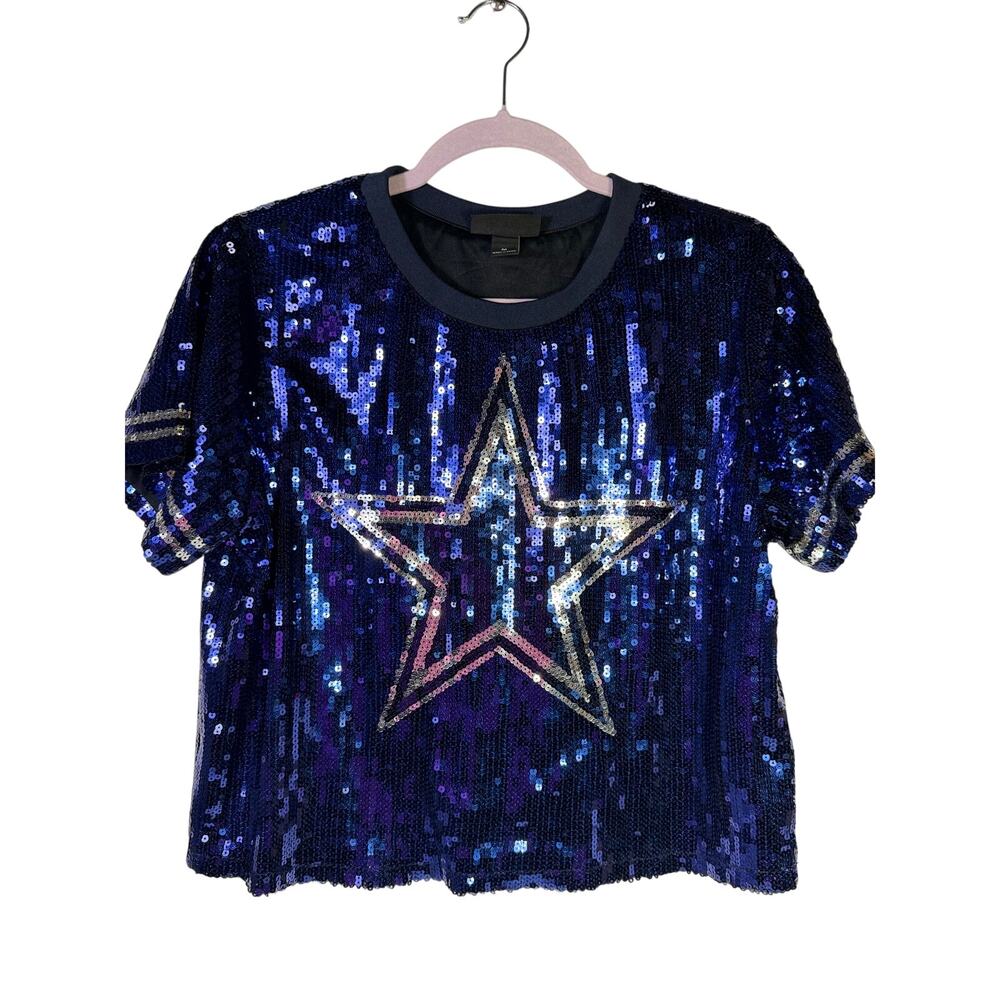 The Wild Collective Dallas Cowboys Sequin Star T-Shirt Women's Medium Navy Blue